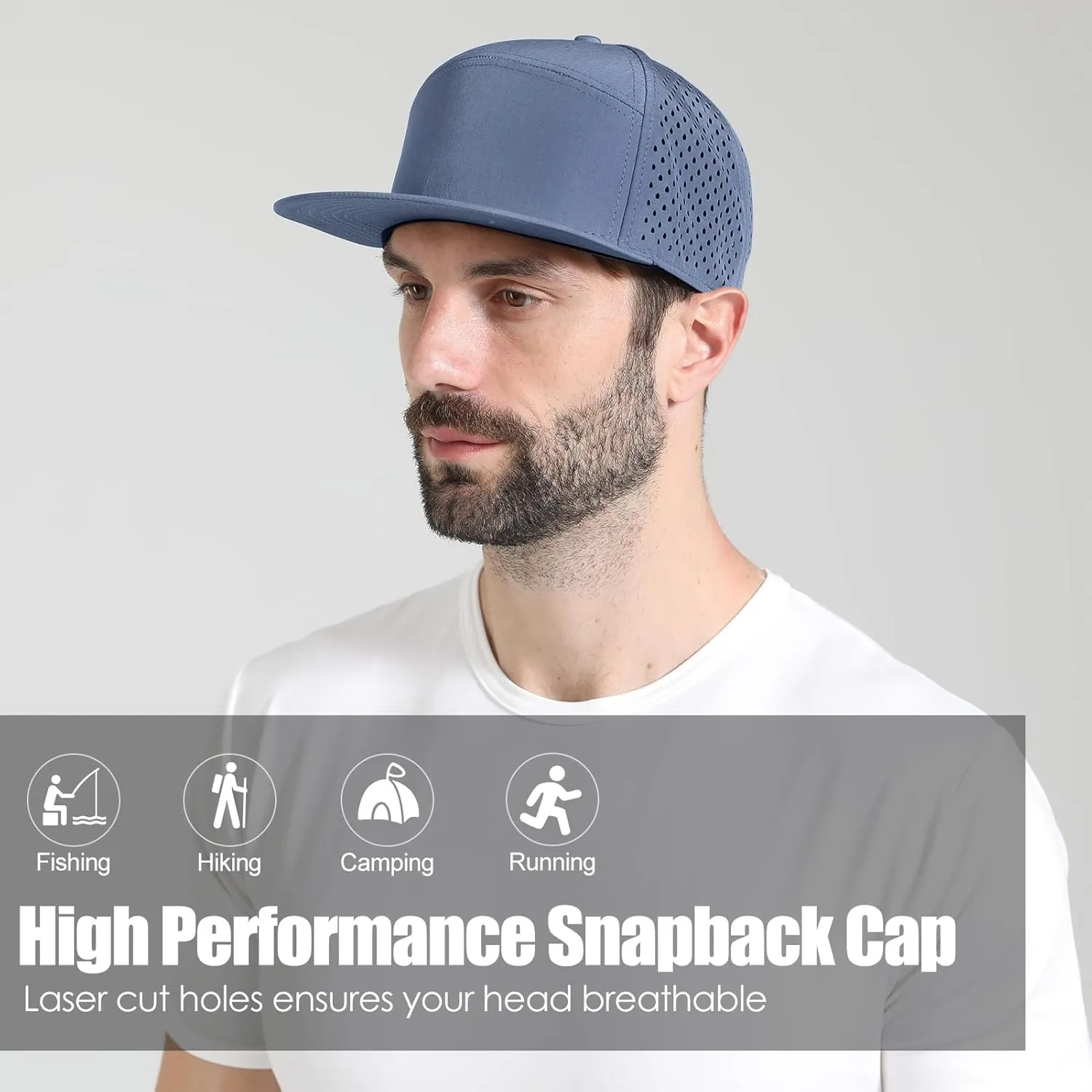 Men's Flat Brim Baseball Cap Adjustable Performance Snapback Trucker Hat Laser Perforated Cap 6 Panel Blank Hats