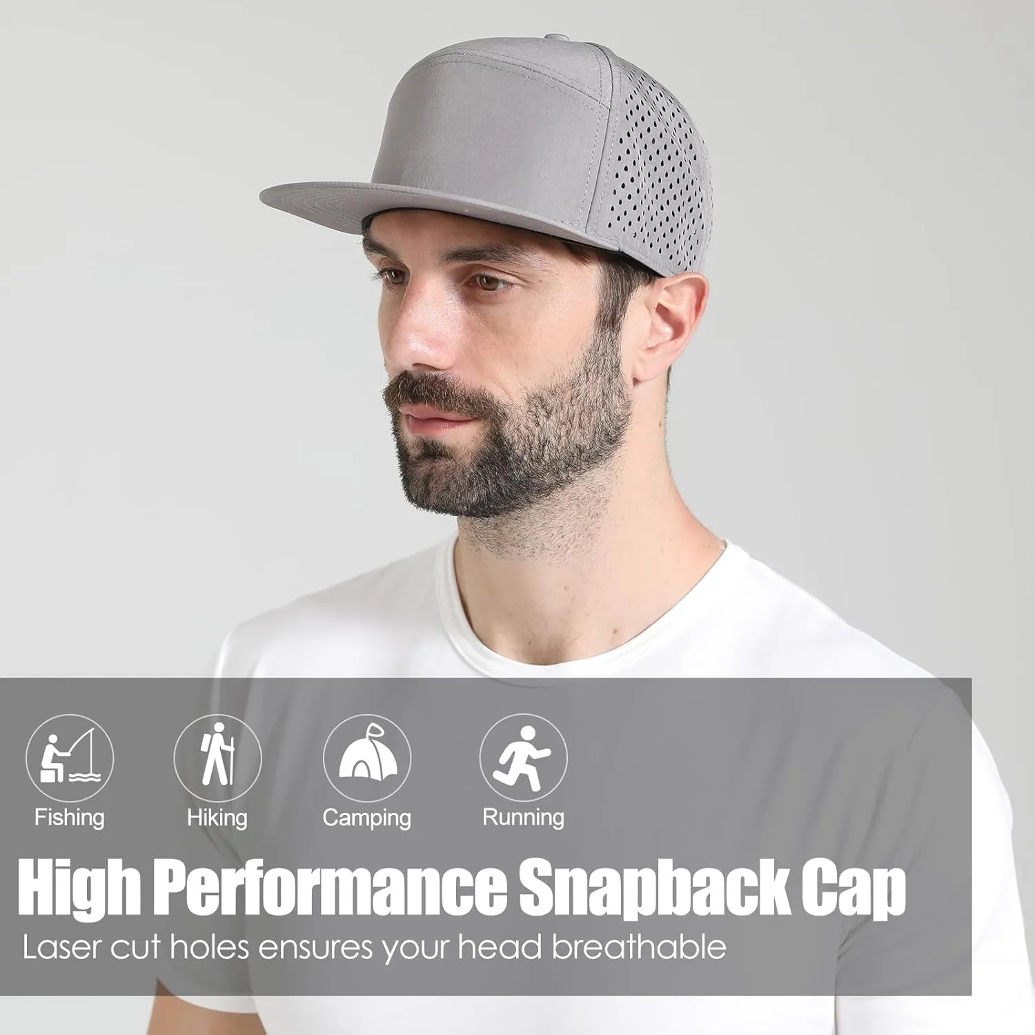Men's Flat Brim Baseball Cap Adjustable Performance Snapback Trucker Hat Laser Perforated Cap 6 Panel Blank Hats