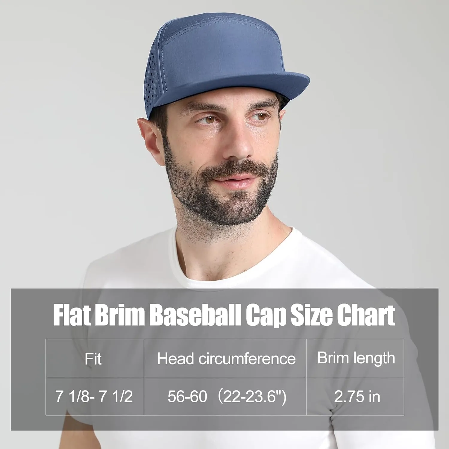 Men's Flat Brim Baseball Cap Adjustable Performance Snapback Trucker Hat Laser Perforated Cap 6 Panel Blank Hats