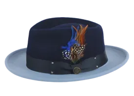 Navy and Carolina Blue Men's Fedora Felt Wool Hat Style No-The Broadway