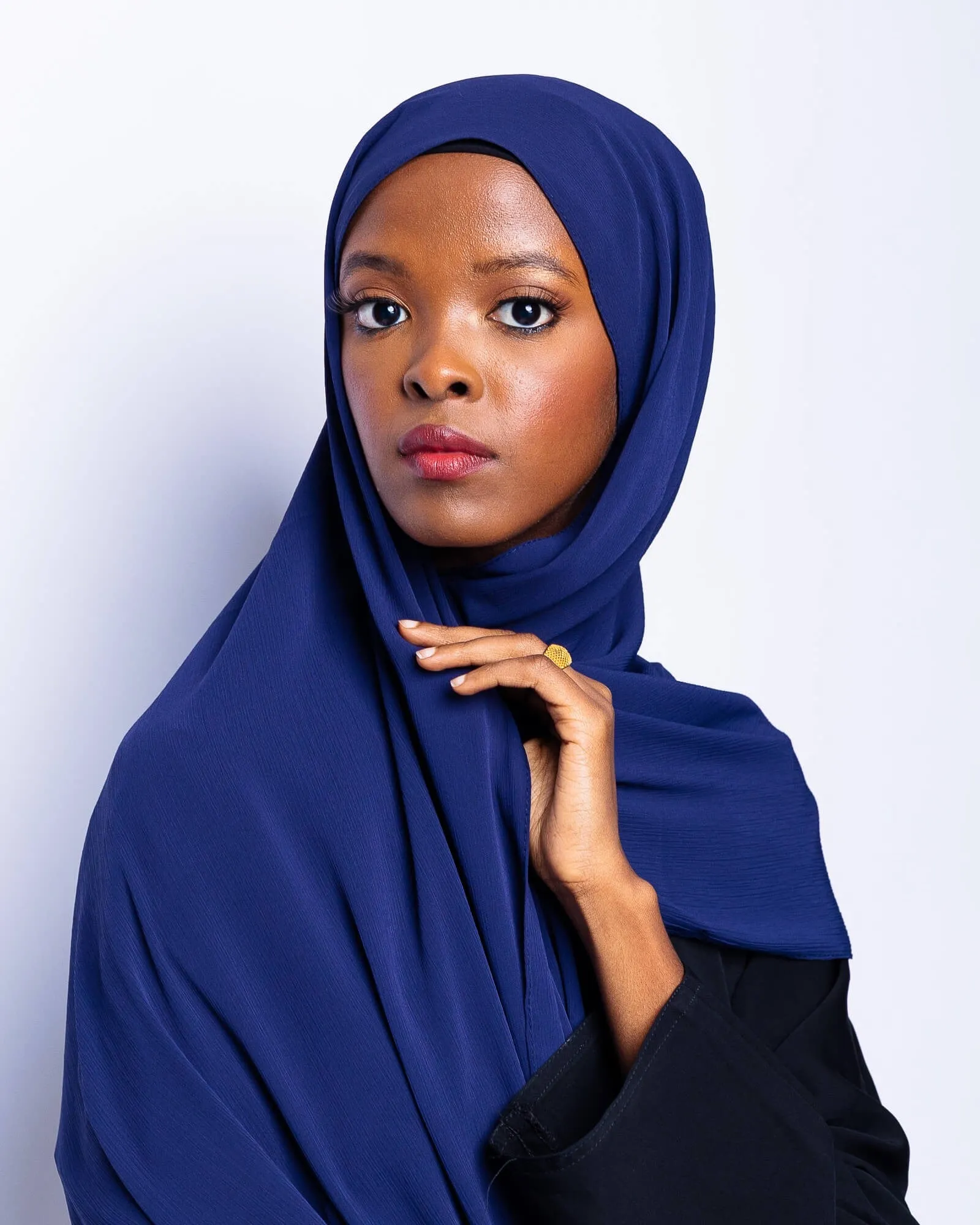 Navy Blue Ribbed Chiffon Hijab