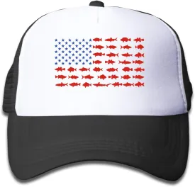 OASCUVER Kid Printing Sharks Flag Hat Toddler Mesh Trucker Boys Girls Adjustable Snapback Baseball Cap