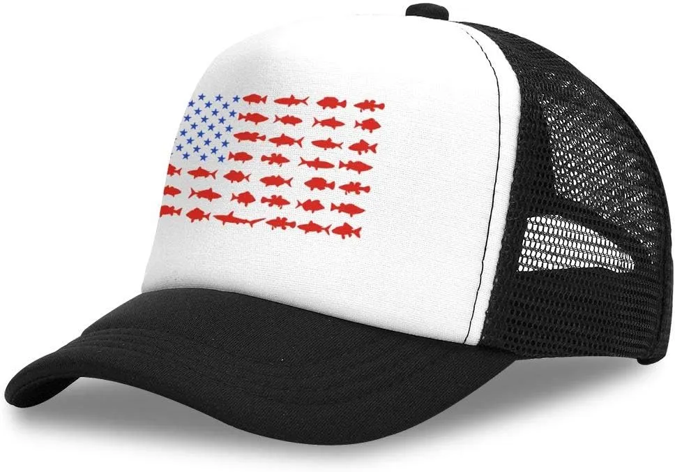 OASCUVER Kid Printing Sharks Flag Hat Toddler Mesh Trucker Boys Girls Adjustable Snapback Baseball Cap