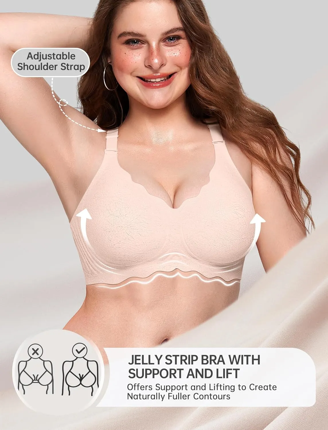 OEAK Women Bras No Underwire Scalloped Push Up Buttery Soft Tshirt Bra Seamless Full Coverage Convertible Everyday Bra