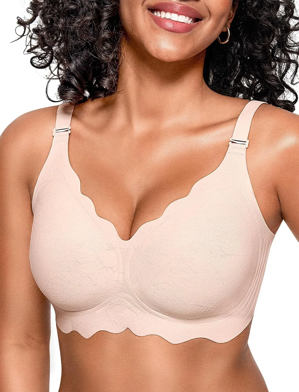 OEAK Women Bras No Underwire Scalloped Push Up Buttery Soft Tshirt Bra Seamless Full Coverage Convertible Everyday Bra