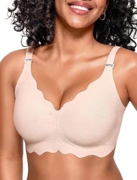 OEAK Women Bras No Underwire Scalloped Push Up Buttery Soft Tshirt Bra Seamless Full Coverage Convertible Everyday Bra
