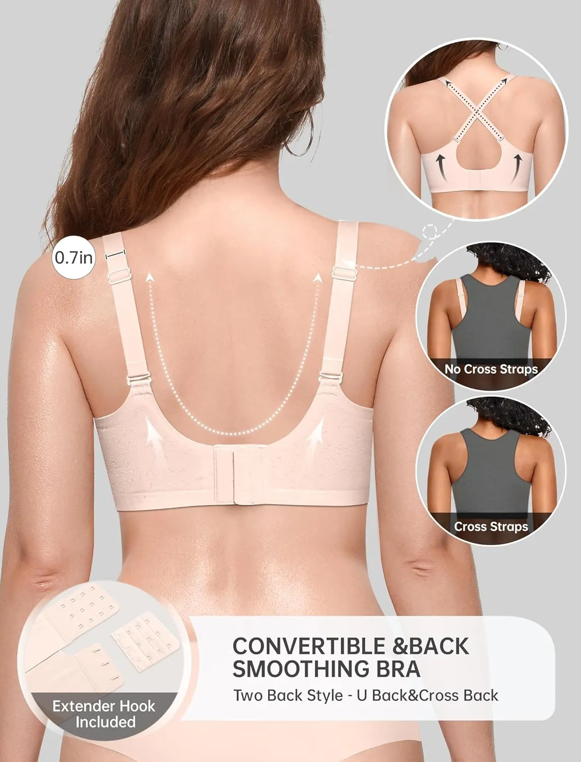 OEAK Women Bras No Underwire Scalloped Push Up Buttery Soft Tshirt Bra Seamless Full Coverage Convertible Everyday Bra
