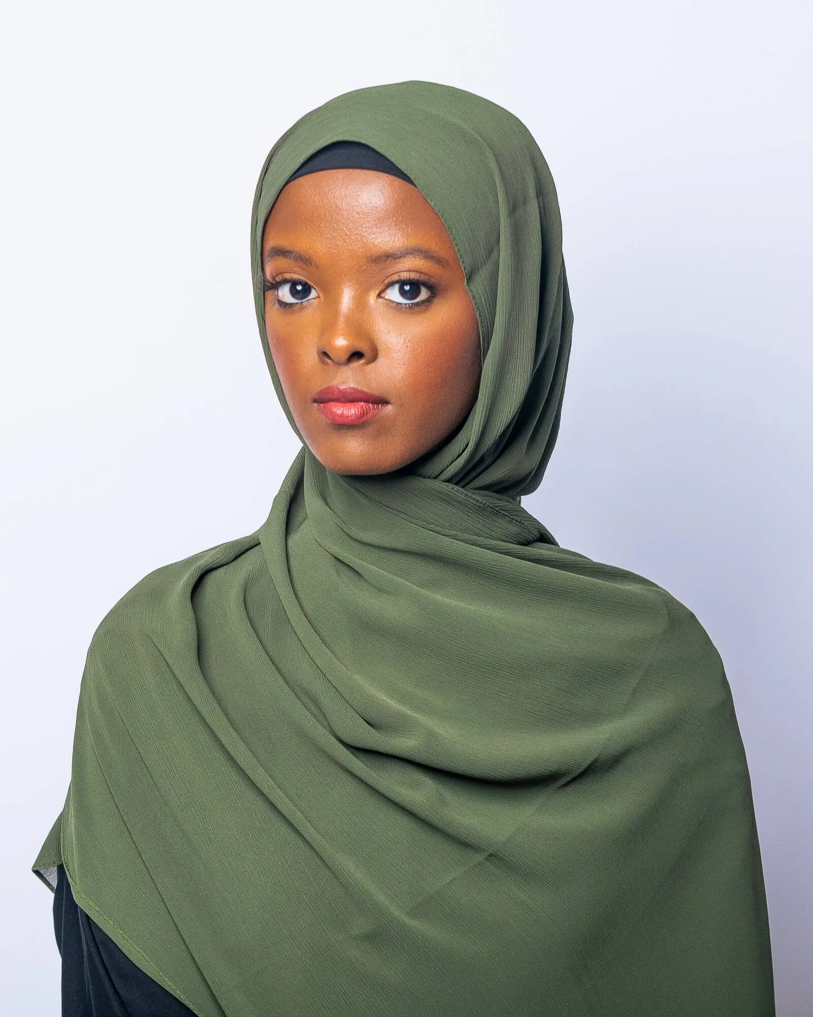 Olive Green Ribbed Chiffon Hijab