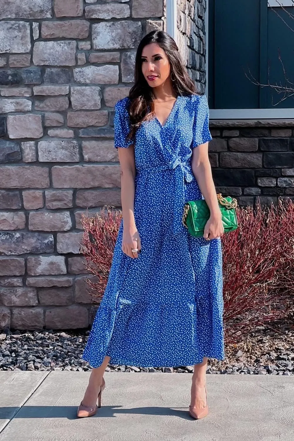 PRETTYGARDEN Women's Summer Floral Boho Maxi Dress Wrap Short Sleeve V Neck Ruffle A-Line Flowy Wedding Guest Long Dresses