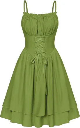 Scarlet Darkness Renaissance Dress Women Chiffon Spaghetti Strap Corset Dress