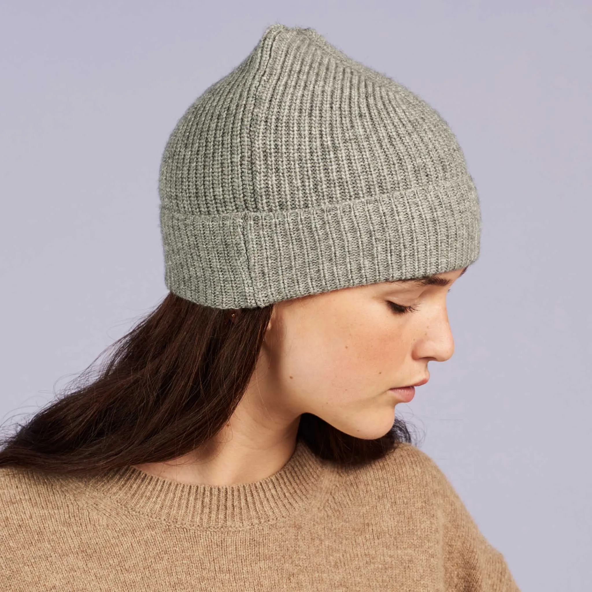 Soft Grey Cashmere Blend Beanie - Small Fit