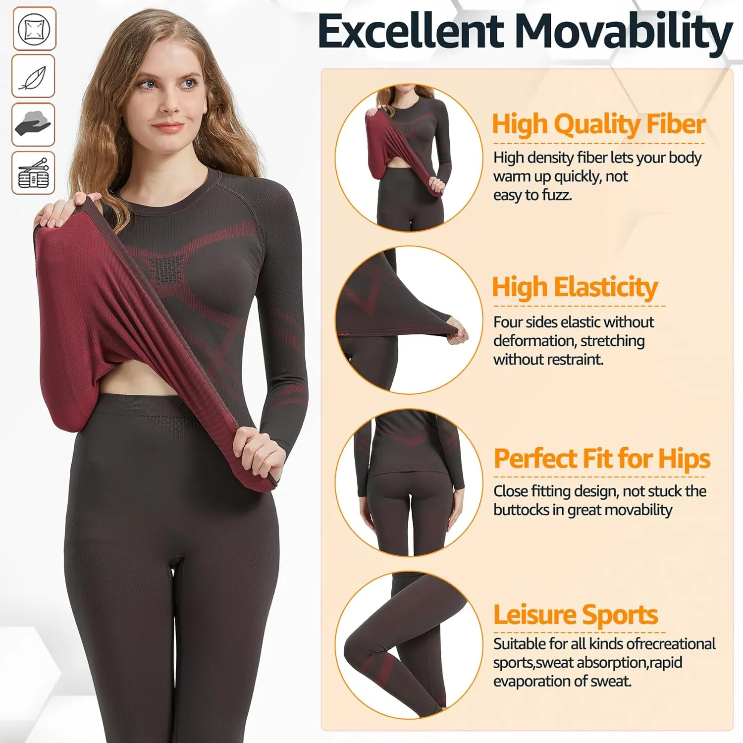 UNIQUEBELLA Womens Thermal Underwear, Thermal Base Layers Women - Ski Wear Ladies Compression Athletic Long Johns Skins Set