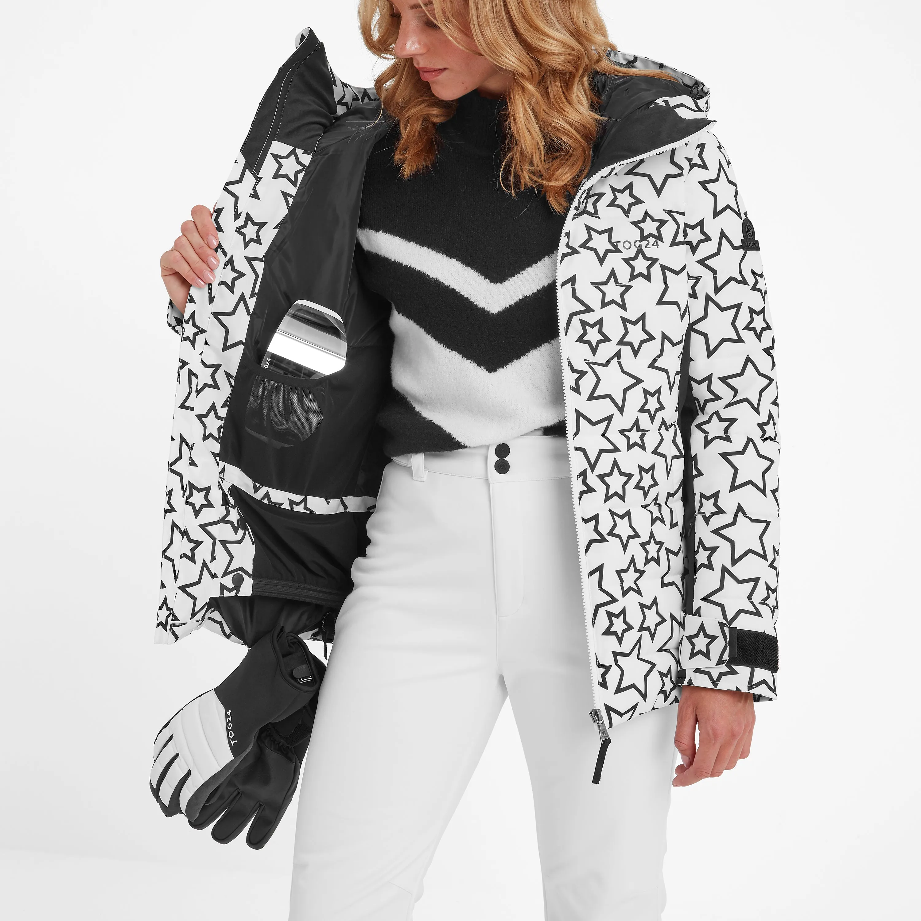 Vermont Womens Ski Jacket - Black/Optic White Outline Star