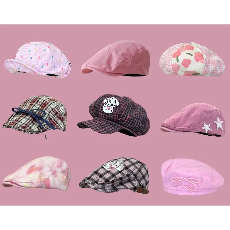 Wholesale Hot Girl Pink American Retro Cowboy Forward Cap Beret Peaked Cap