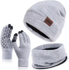 Winter 1-3 PCS Beanie Hat Gloves Scarf For Men And Women, Knit Fleece Lined Warm Touchscreen Gloves Beanie Infitiny Scarf Set