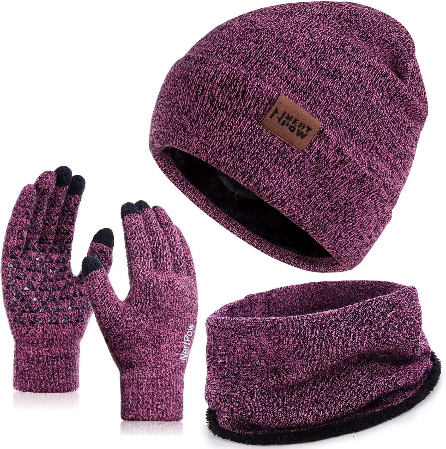 Winter 1-3 PCS Beanie Hat Gloves Scarf For Men And Women, Knit Fleece Lined Warm Touchscreen Gloves Beanie Infitiny Scarf Set