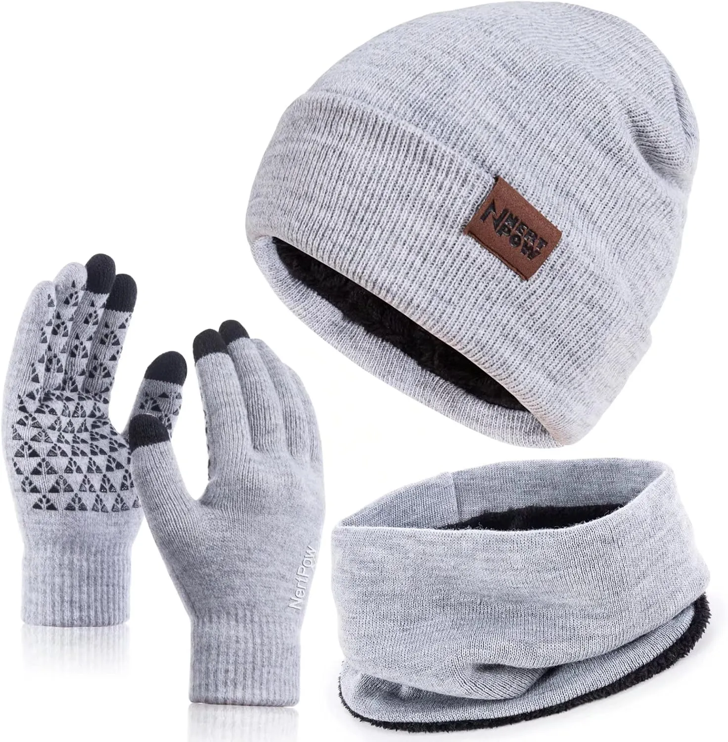 Winter 1-3 PCS Beanie Hat Gloves Scarf For Men And Women, Knit Fleece Lined Warm Touchscreen Gloves Beanie Infitiny Scarf Set