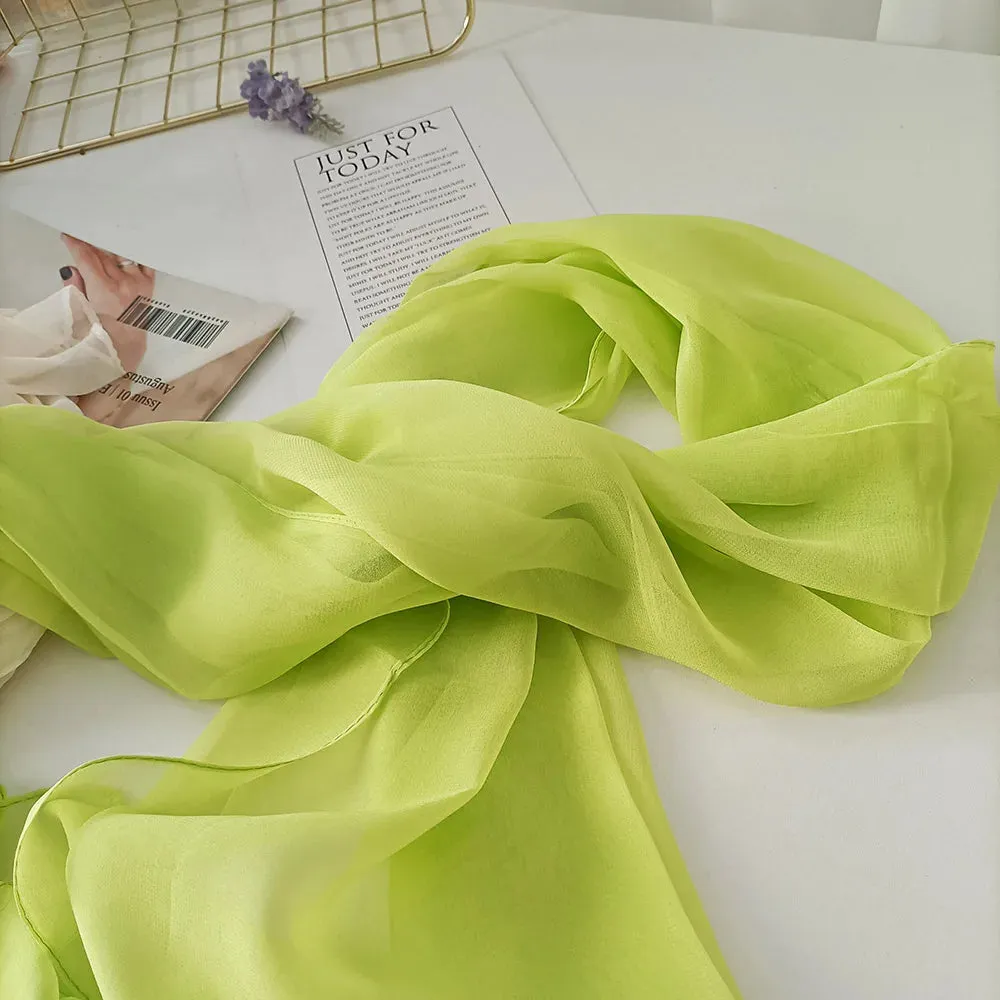 Women Foulard Gradient Solid Color Chiffon Georgette Scarf Bandana Elegant Long Shawl for Summer Sun Protection