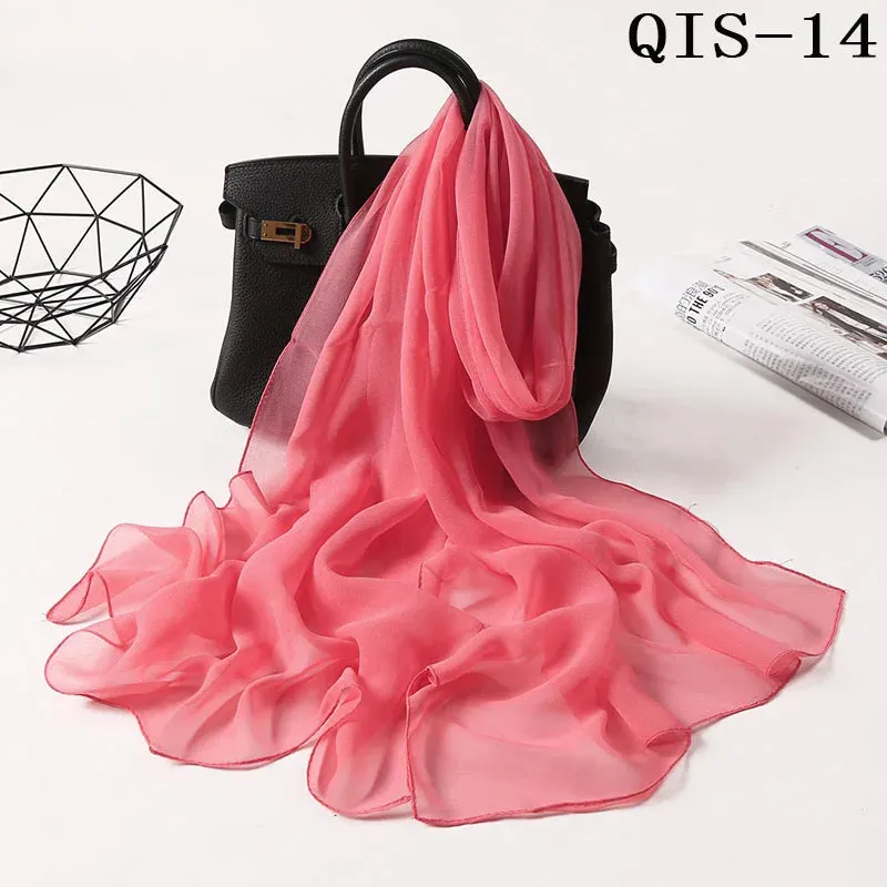 Women Foulard Gradient Solid Color Chiffon Georgette Scarf Bandana Elegant Long Shawl for Summer Sun Protection