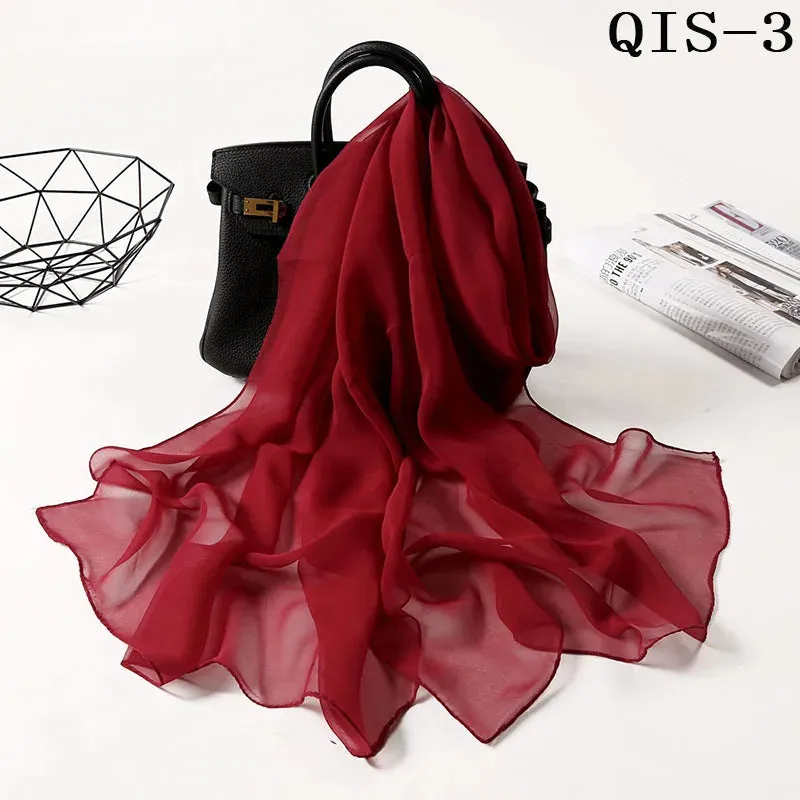 Women Foulard Gradient Solid Color Chiffon Georgette Scarf Bandana Elegant Long Shawl for Summer Sun Protection