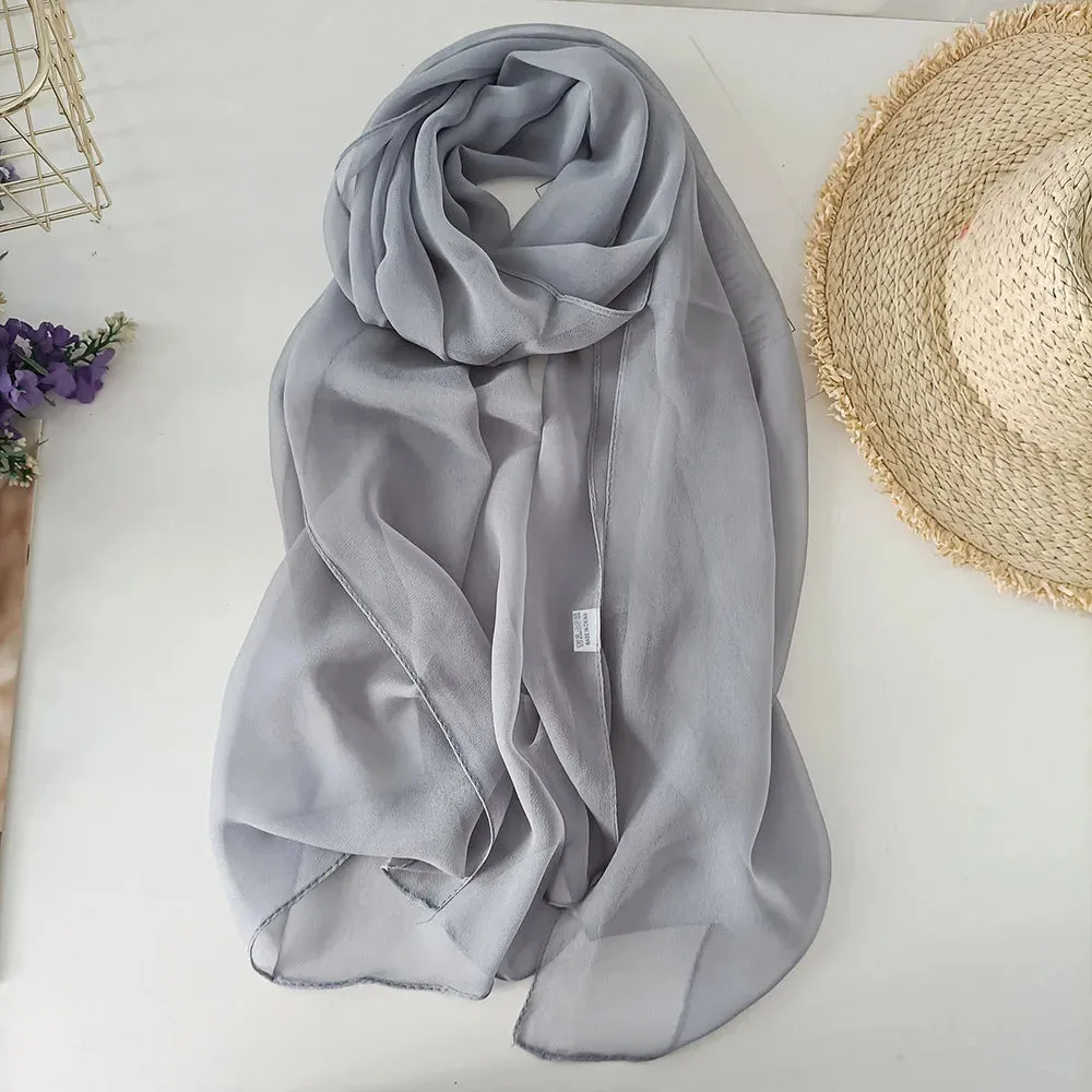 Women Foulard Gradient Solid Color Chiffon Georgette Scarf Bandana Elegant Long Shawl for Summer Sun Protection
