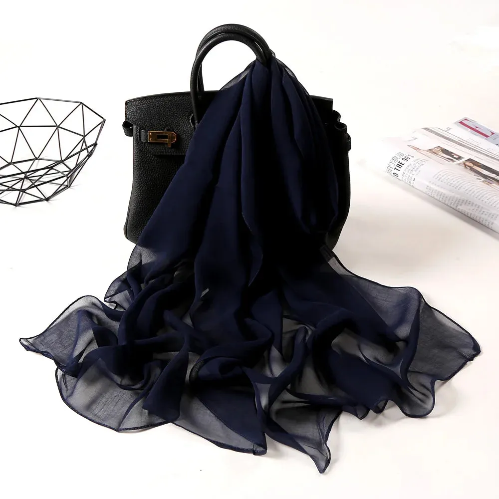 Women Foulard Gradient Solid Color Chiffon Georgette Scarf Bandana Elegant Long Shawl for Summer Sun Protection