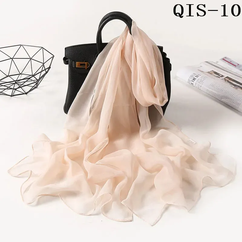 Women Foulard Gradient Solid Color Chiffon Georgette Scarf Bandana Elegant Long Shawl for Summer Sun Protection