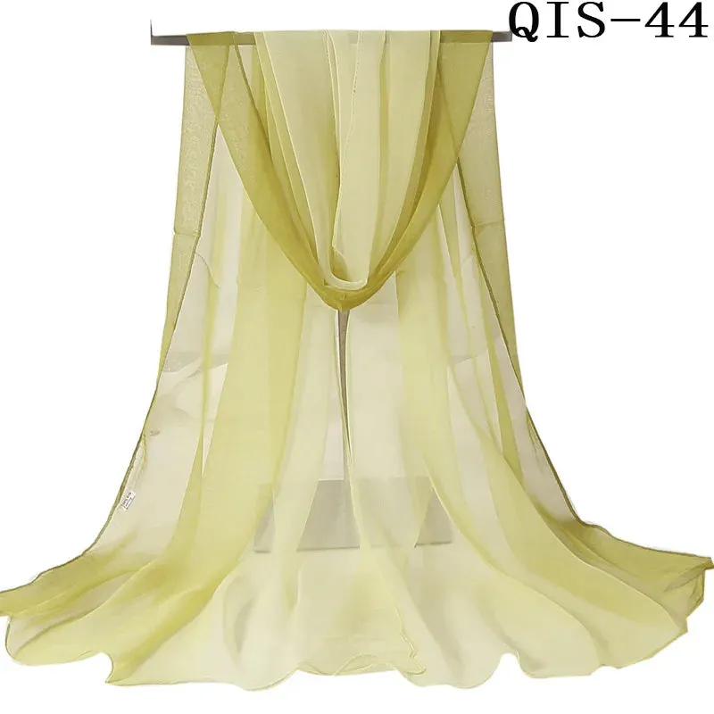 Women Foulard Gradient Solid Color Chiffon Georgette Scarf Bandana Elegant Long Shawl for Summer Sun Protection