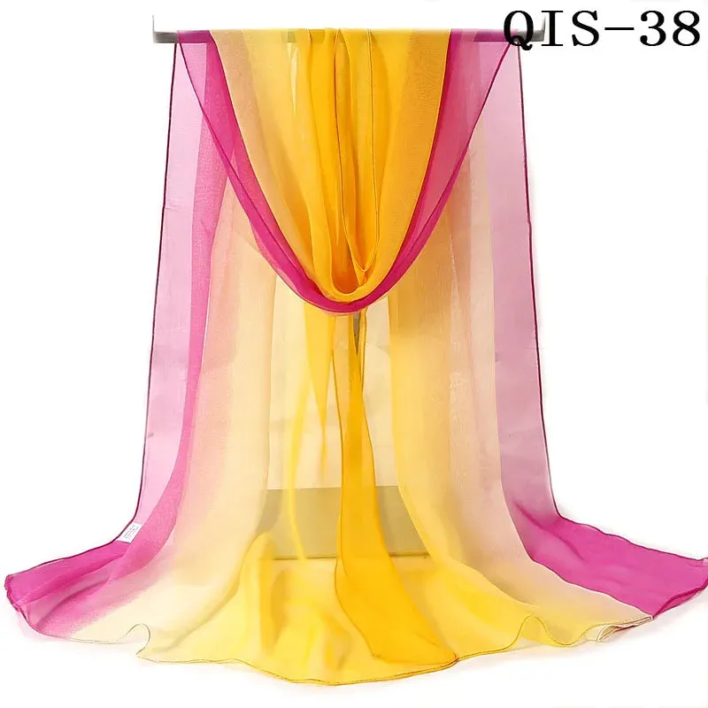 Women Foulard Gradient Solid Color Chiffon Georgette Scarf Bandana Elegant Long Shawl for Summer Sun Protection