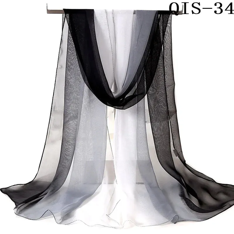 Women Foulard Gradient Solid Color Chiffon Georgette Scarf Bandana Elegant Long Shawl for Summer Sun Protection
