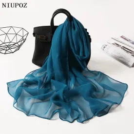 Women Foulard Gradient Solid Color Chiffon Georgette Scarf Bandana Elegant Long Shawl for Summer Sun Protection