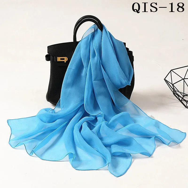 Women Foulard Gradient Solid Color Chiffon Georgette Scarf Bandana Elegant Long Shawl for Summer Sun Protection