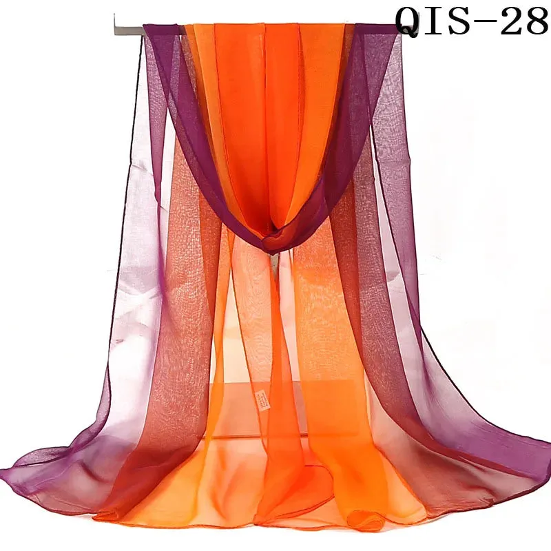 Women Foulard Gradient Solid Color Chiffon Georgette Scarf Bandana Elegant Long Shawl for Summer Sun Protection