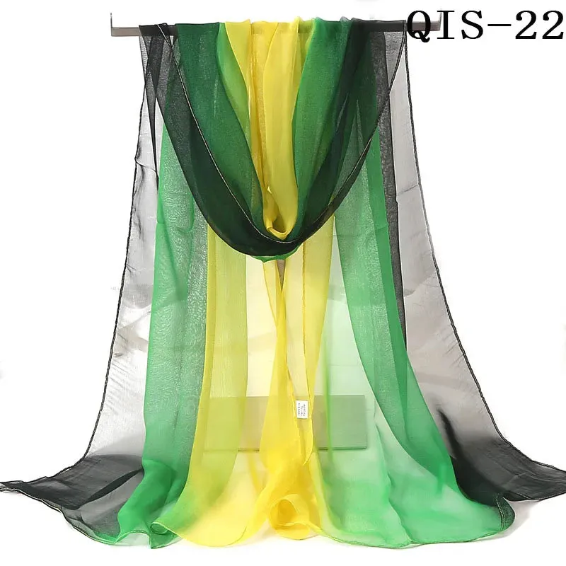 Women Foulard Gradient Solid Color Chiffon Georgette Scarf Bandana Elegant Long Shawl for Summer Sun Protection