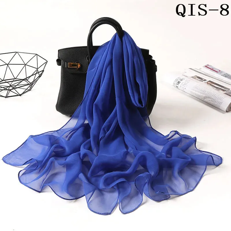 Women Foulard Gradient Solid Color Chiffon Georgette Scarf Bandana Elegant Long Shawl for Summer Sun Protection