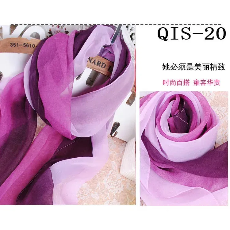 Women Foulard Gradient Solid Color Chiffon Georgette Scarf Bandana Elegant Long Shawl for Summer Sun Protection