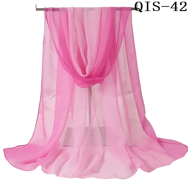 Women Foulard Gradient Solid Color Chiffon Georgette Scarf Bandana Elegant Long Shawl for Summer Sun Protection