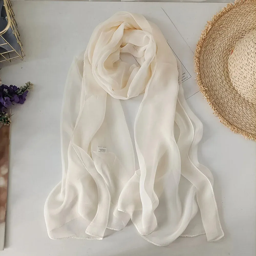 Women Foulard Gradient Solid Color Chiffon Georgette Scarf Bandana Elegant Long Shawl for Summer Sun Protection