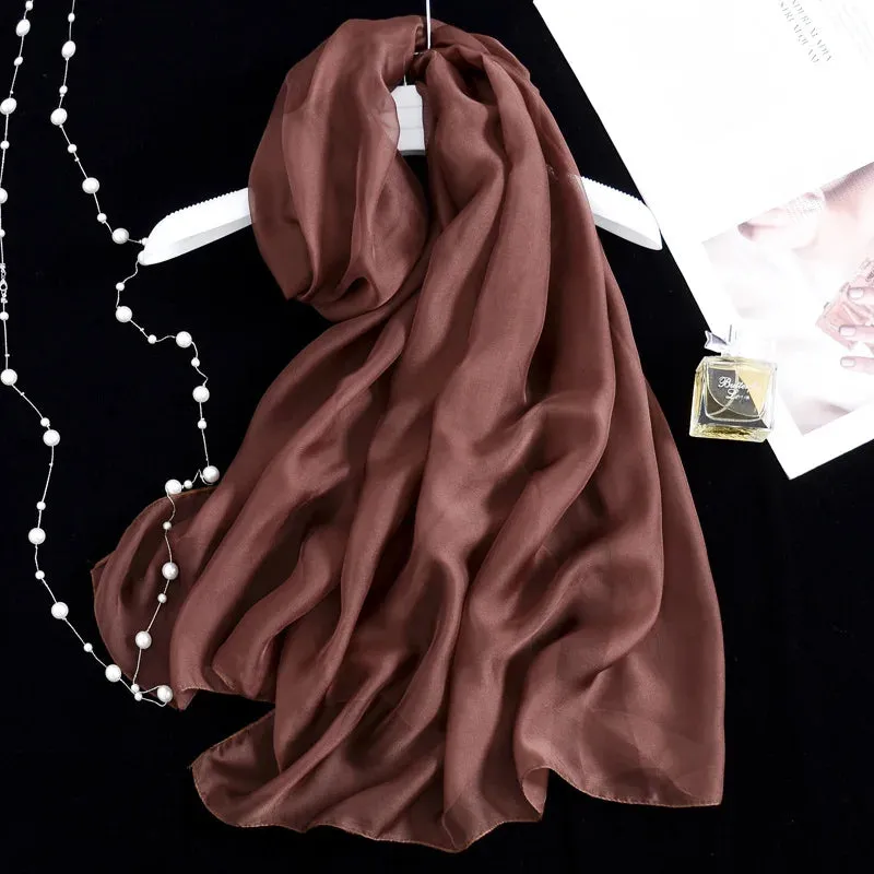 Women Foulard Gradient Solid Color Chiffon Georgette Scarf Bandana Elegant Long Shawl for Summer Sun Protection