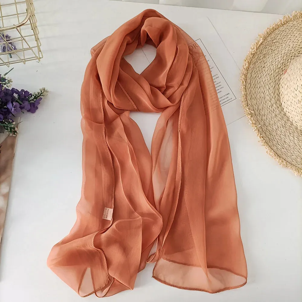 Women Foulard Gradient Solid Color Chiffon Georgette Scarf Bandana Elegant Long Shawl for Summer Sun Protection