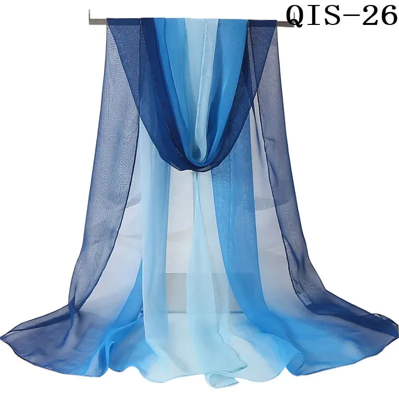 Women Foulard Gradient Solid Color Chiffon Georgette Scarf Bandana Elegant Long Shawl for Summer Sun Protection
