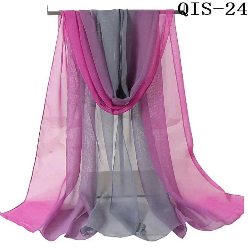 Women Foulard Gradient Solid Color Chiffon Georgette Scarf Bandana Elegant Long Shawl for Summer Sun Protection