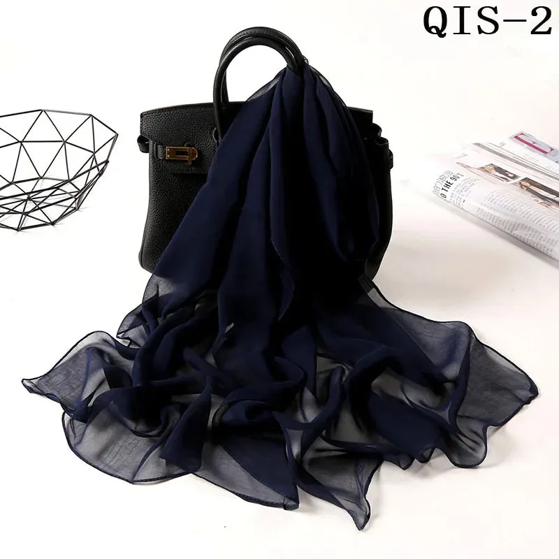 Women Foulard Gradient Solid Color Chiffon Georgette Scarf Bandana Elegant Long Shawl for Summer Sun Protection
