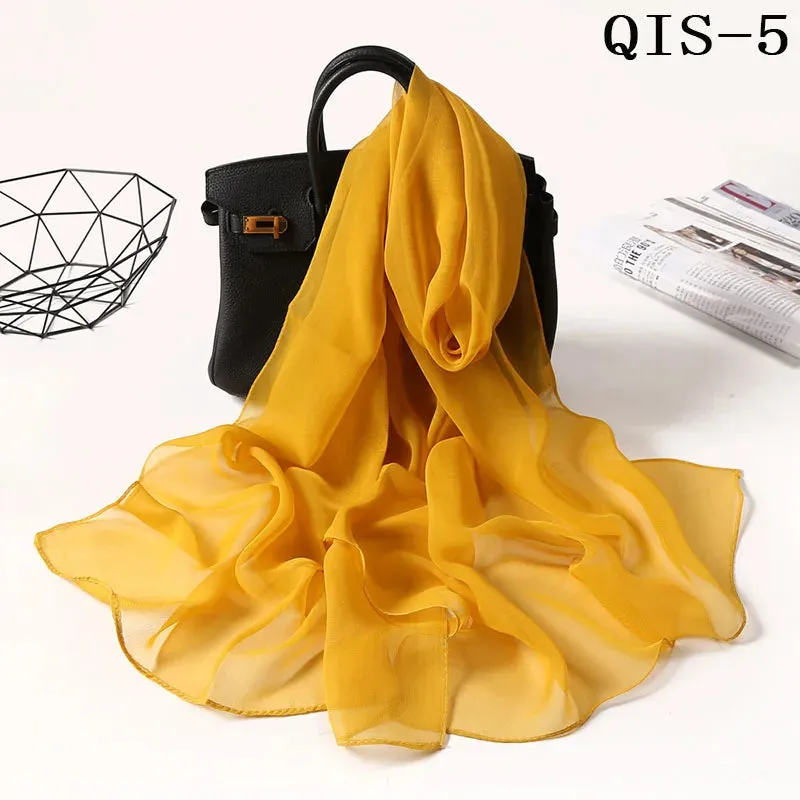 Women Foulard Gradient Solid Color Chiffon Georgette Scarf Bandana Elegant Long Shawl for Summer Sun Protection