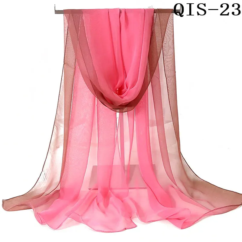 Women Foulard Gradient Solid Color Chiffon Georgette Scarf Bandana Elegant Long Shawl for Summer Sun Protection