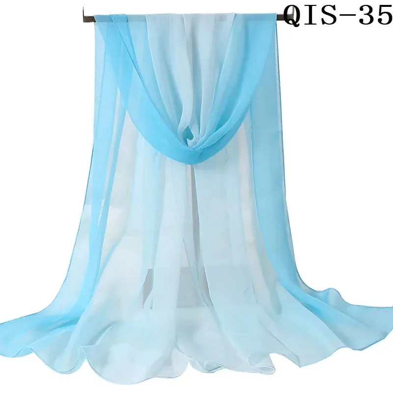 Women Foulard Gradient Solid Color Chiffon Georgette Scarf Bandana Elegant Long Shawl for Summer Sun Protection