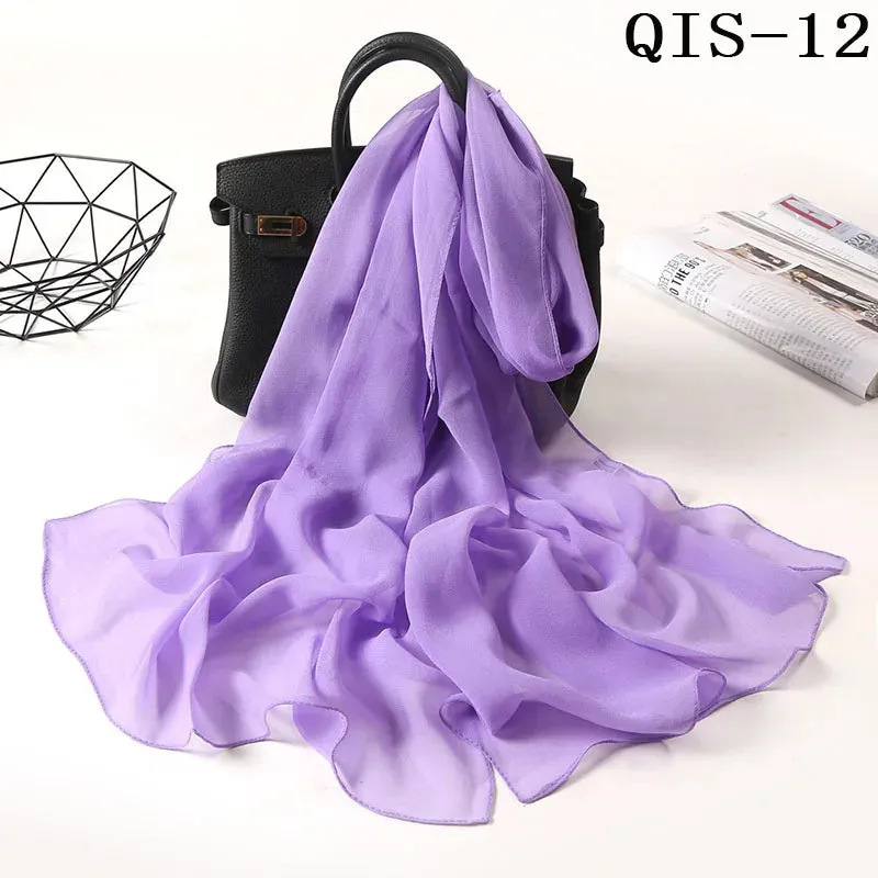 Women Foulard Gradient Solid Color Chiffon Georgette Scarf Bandana Elegant Long Shawl for Summer Sun Protection
