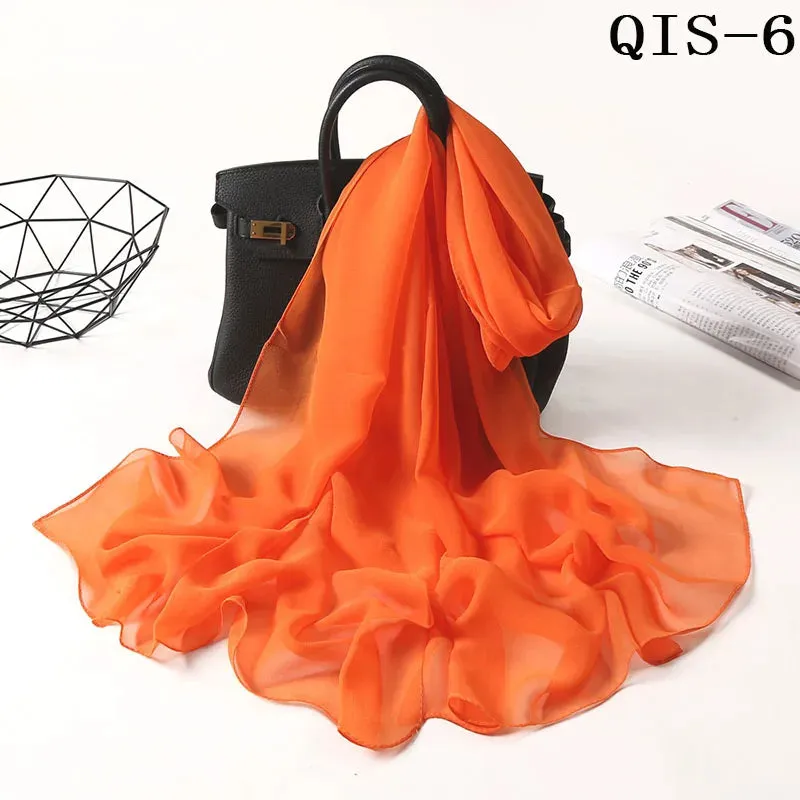 Women Foulard Gradient Solid Color Chiffon Georgette Scarf Bandana Elegant Long Shawl for Summer Sun Protection