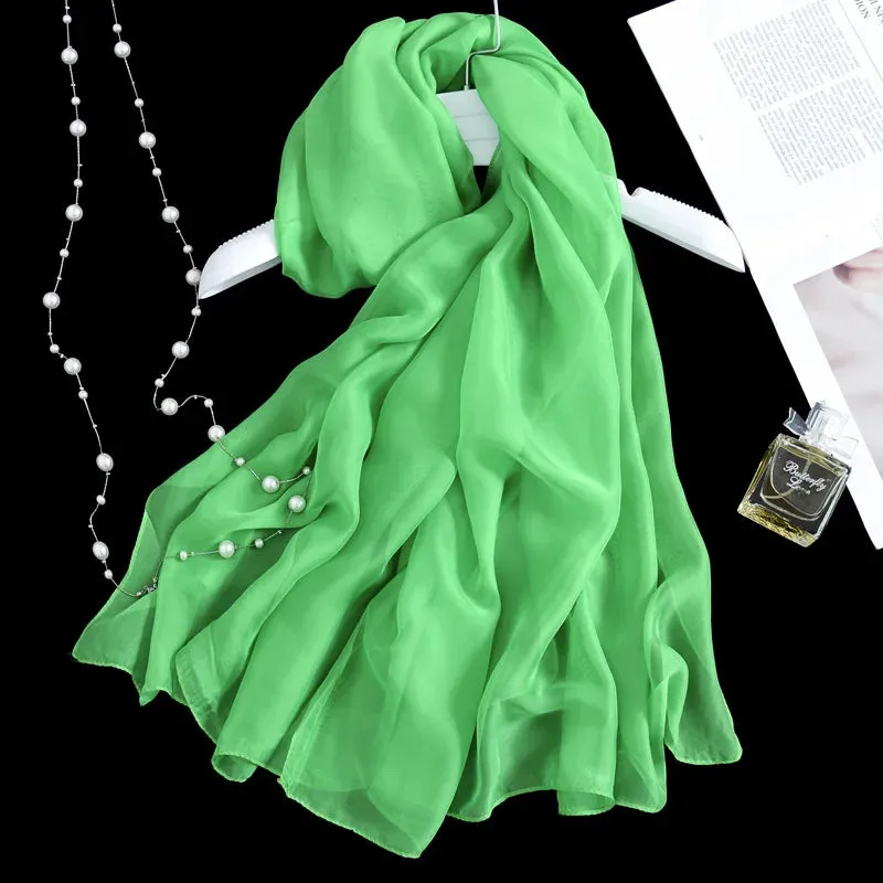 Women Foulard Gradient Solid Color Chiffon Georgette Scarf Bandana Elegant Long Shawl for Summer Sun Protection