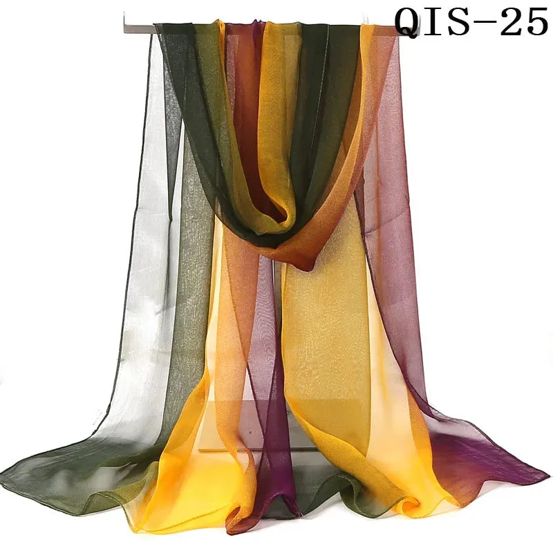 Women Foulard Gradient Solid Color Chiffon Georgette Scarf Bandana Elegant Long Shawl for Summer Sun Protection